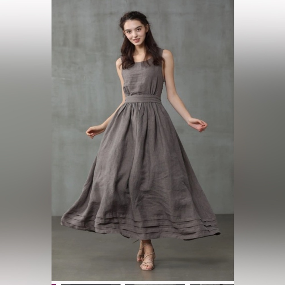 Linennaive crossback brown linen dress, small